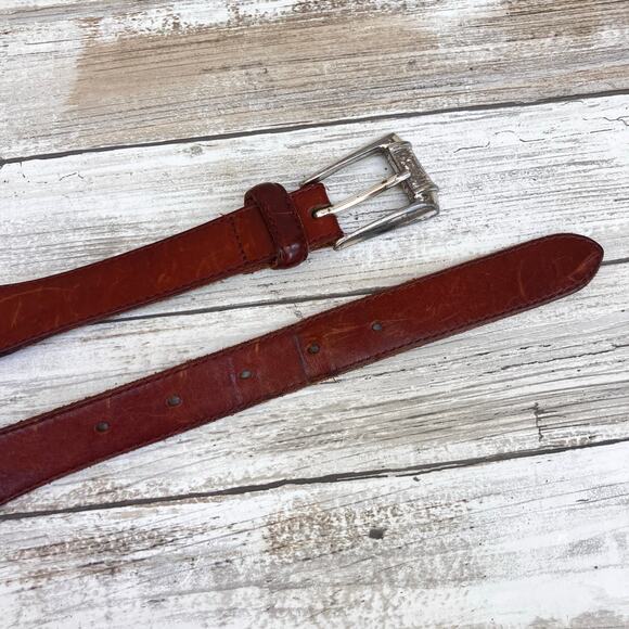 Fossil Western Leather Belt Sz 38 Brown Metal Woven Concho Silver Tone Cowgirl - Picture 3 of 14